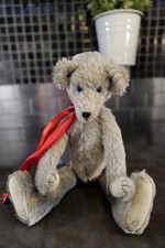 Vintage Artist Made Gray Mohair Teddy Bear Jointed 14 Blue Glass Eyes Handmade