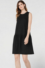 EILEEN FISHER Black Mini Dress XL Drop Waist Fine Tencel Women’s USA MADE S19FTJ