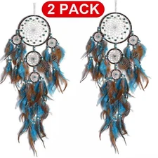 2PC Circles Large Dream Catchers with Turquoises Feather Boho Wall Hanging Decor