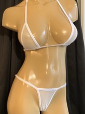 Rave Exotic Dancer Sheer White Thong Bikini Set New Custom Made
