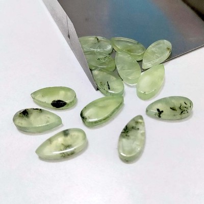 Natural Prehanite Long Pear Bothside Flatback 7x14mm To 12x24mm Loose Gemstone