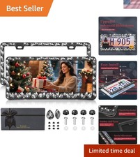 Rhinestone Bling License Plate Frames for Women, 2 Pack, Black