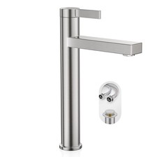 Brushed Nickel Tall Bathroom Vessel Sink Faucet, Single Hole Single Handle Moder