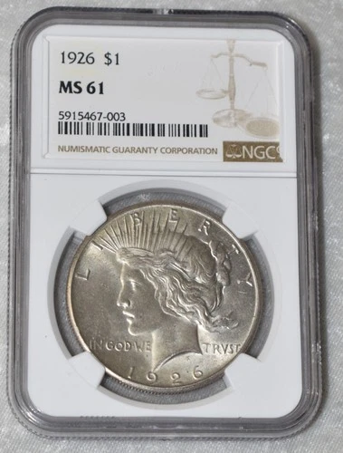 1926 P PEACE 90% SILVER $1 DOLLAR NGC CERTIFIED MS 61 MS61 PHILADELPHIA US MINT