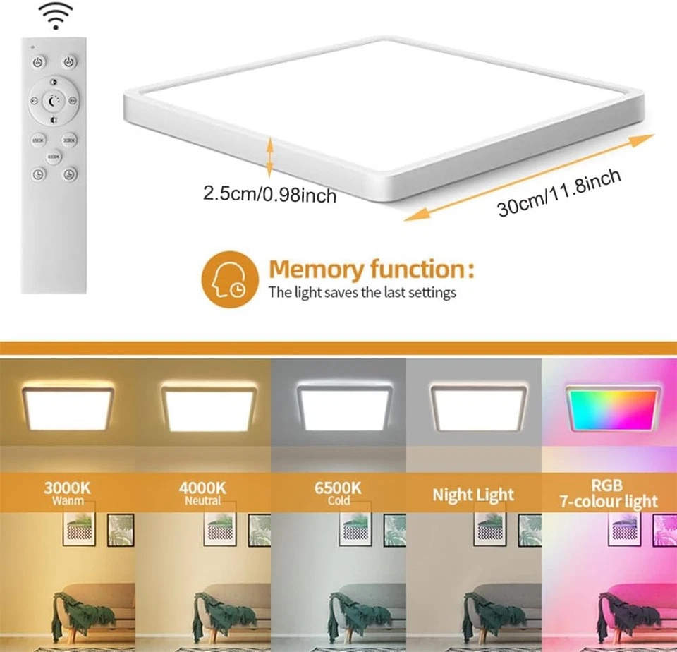 Plafonnier LED Dimmable, 24W RGB Plafonnier LED, Smart App Plafonnier Avec 16 Mi - Photo 4/4