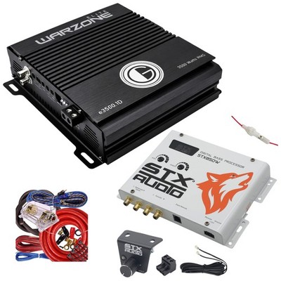 Gravity E3500.1D Warzone 3500W Amp + STX Audio STX850W Bass Processor + Amp Kit