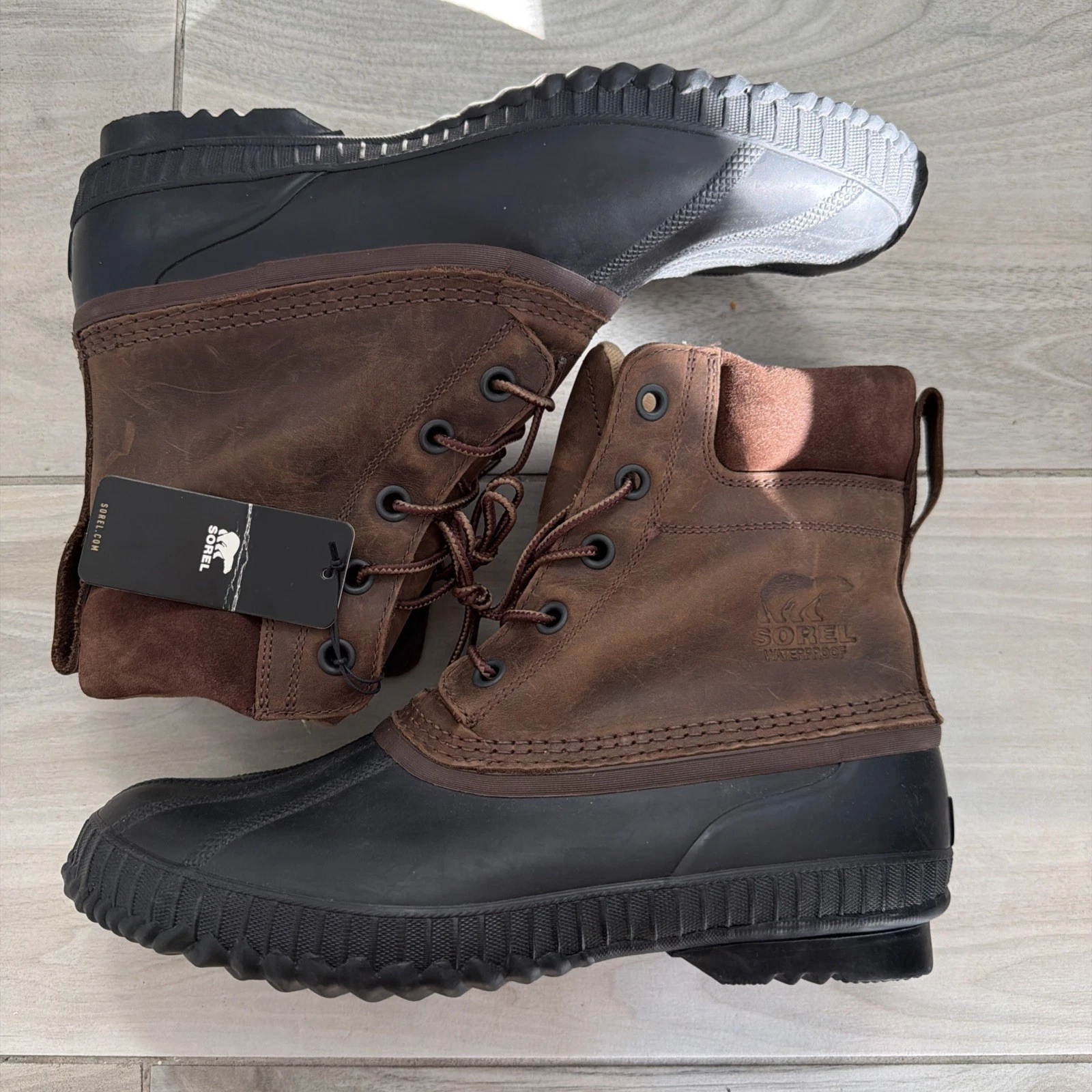 Sorel Cheyanne Waterproof Snow Rain Duck Boots Tobacco Black Men 11.5 See Pics