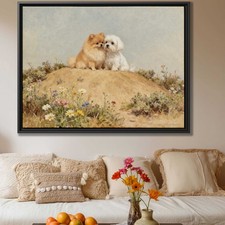 Pomeranian Dog Artwork Floral Canvas Print Vintage Wall Art Living Room Decor