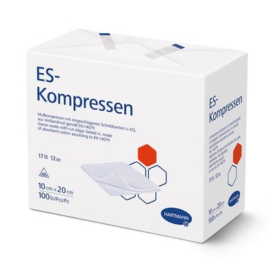 Hartmann ES Mullkompressen, unsteril, 10 x 20 cm, 17-fädig, 12-fach
