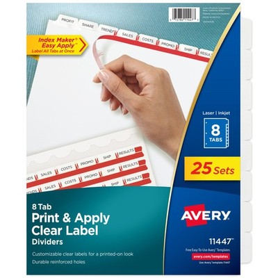 Binder Dividers 8 Tab White Avery Index Maker 25 Sets Model 11447 Easy