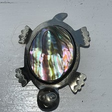 Vintage Mexican Alpaca  Silver Brooch with Abalone Shell