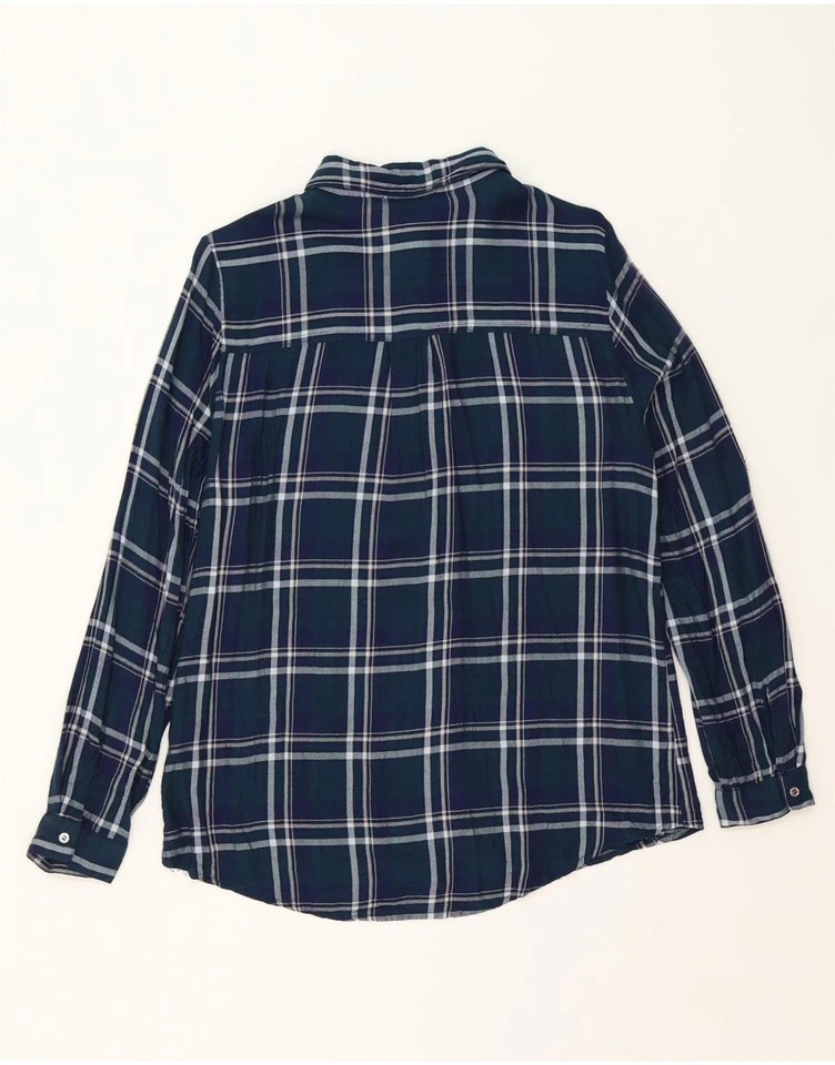 OASIS Womens Flannel Shirt UK 8 Small Navy Blue Check Viscose LC05 - Image 2 of 3