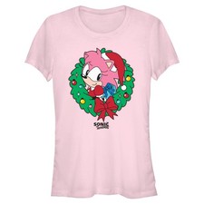 Junior's Sonic the Hedgehog Amy Rose Christmas Wreath T-Shirt