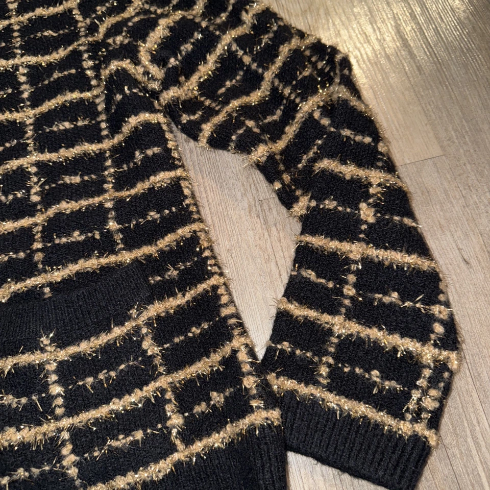 Cárdigan Suéter Talbots Negro Metálico Dorado Botón Lana Algodón Talla Mediana Nuevo Foto 3 de 4