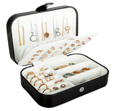 Compact PU Leather Jewelry Organizer for Travel Displaying Earrings Rings and Necklaces-image