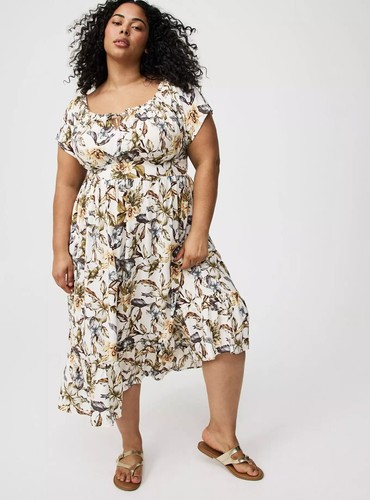 Maxi Vestido Torrid Challis Hombro Descubierto Floral Nuevo con Etiquetas Nuevo 1X - Imagen 8 de 9
