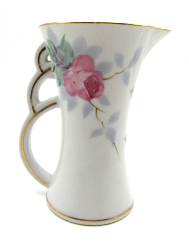 Ucagco Japan Pitcher Hand Painted 5" Roses & Unique Handle c.1947-1961 Rare - Picture 3 of 5