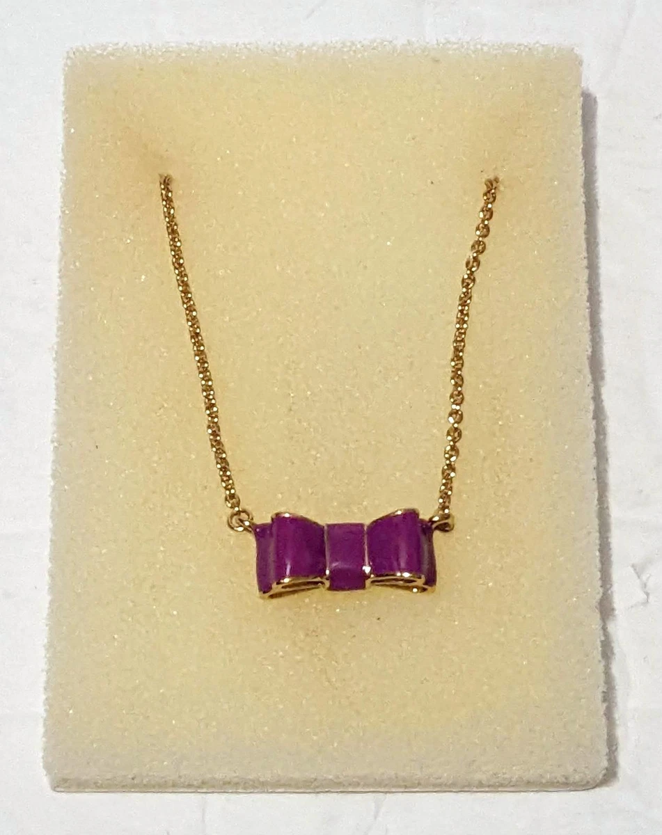 Kate Spade Moon River Bow Necklace Gold Plated Purple Enamel