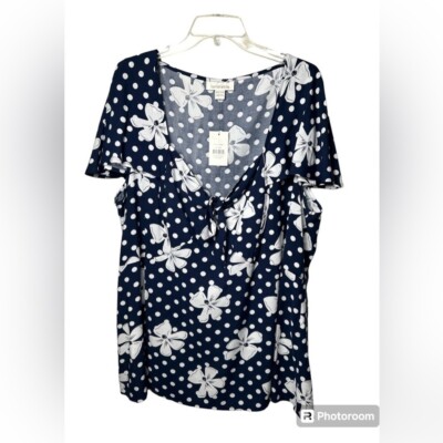 Loralette Floral Print Polka Dot Short Flutter Sleeve Blouse Size 22/24 NWT!