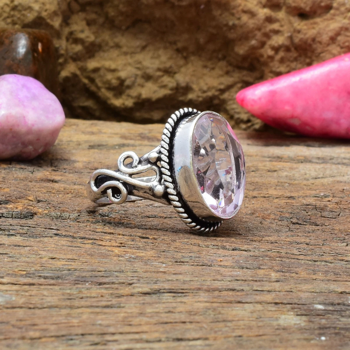 Aesthetic Pink Kunzite Gemstone 925 Sterling Silver Handmade Ring