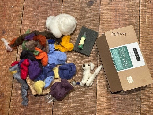 Needle Felting Kit Louet Tool + 5oz Fiber + Foam + Dog Craft