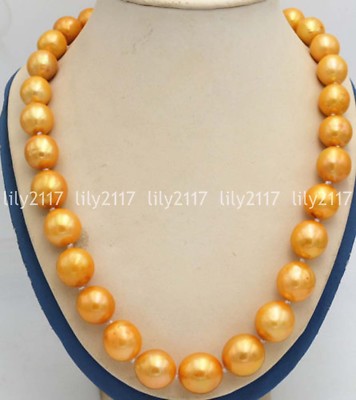 Gorgeous Huge 12-13mm South Sea Natural Round Gold Pearl Necklace 18 ...