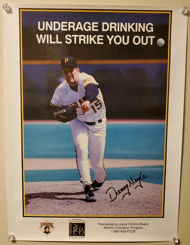 VINTAGE 1990s DENNY NEAGLE PITTSBURGH PIRATES POSTER - PLCB - UNDERAGE DRINKING