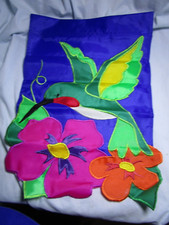 Embroidery Hummingbird with Flower's Garden Flag 16" x 11"