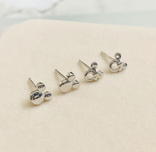 S925 Sterling Silver High Polished Minnie Mickey Mouse Stud Earrings