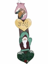 Wood Christmas joy Mitten Sign Holidays Santa Angel Believe