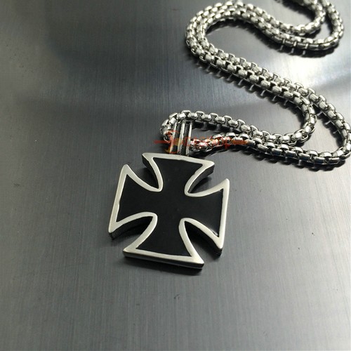 316L Edelstahl Eisernes Kreuz Herren Tempelritter Kreuz Anhänger Halskette Biker - Bild 1 von 16