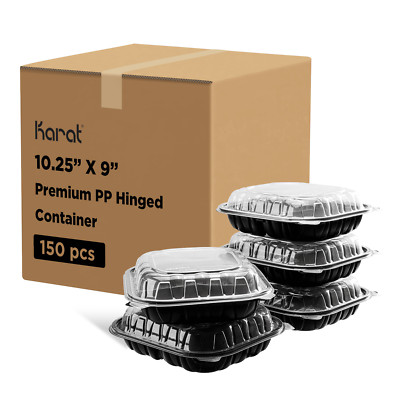Karat 10.25''x 9'' PP Hinged Container, 3 compartments - 150 ct, FP-PHC10259PP-3C