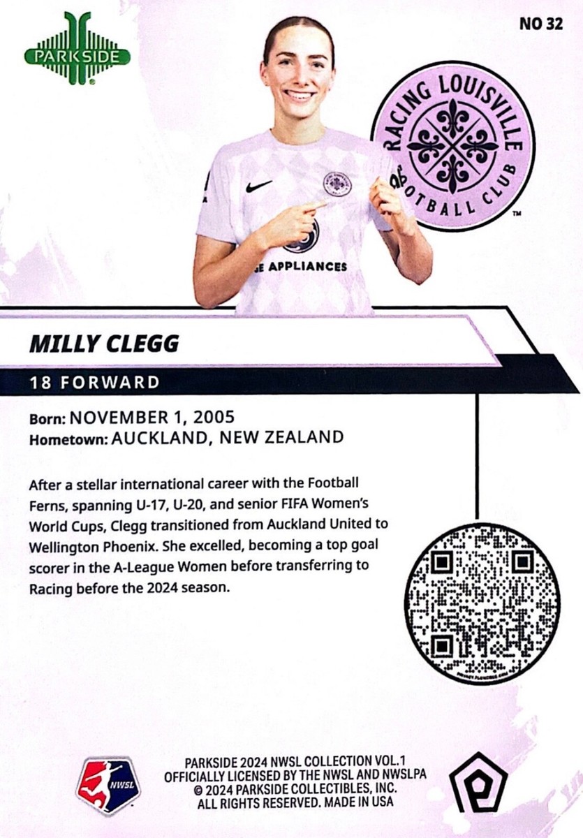 MILLY CLEGG 2024 Parkside NWSL Vol 1 Rookie #32 Foil Parallel RC