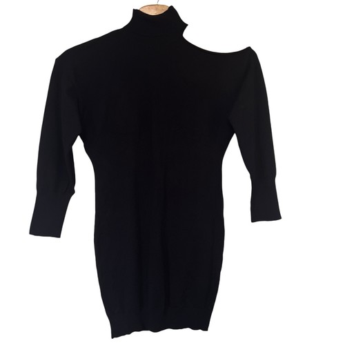The Sang Women's Size Small Viscose Blend Black Cut Out Shoulder Sweater Dress