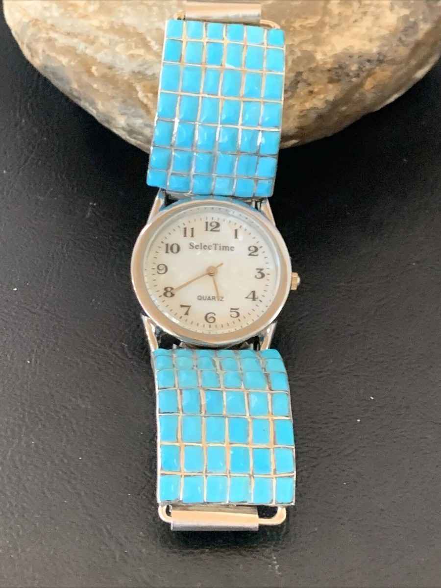 Mens Blue Turquoise Inlay Zuni Sterling Silver Watch Tips 2119 | eBay