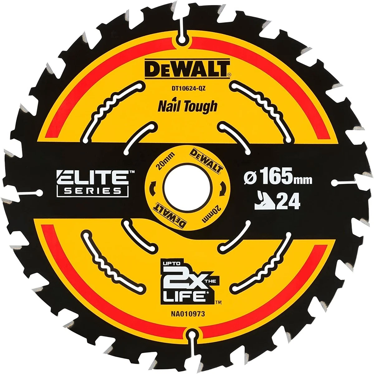 DEWALT 165mm x 20mm x 24T ELITE SERIES Cordless Circular Saw Blade nail tough