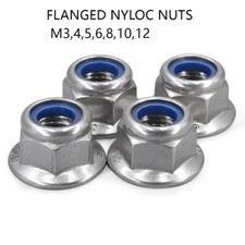 Flanged Nyloc Nuts Flange Nylon Insert Locking Nut A2 Stainles  M3,4,5,6,8,10,12