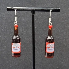 Budweiser Beer Bottle Pierced Earrings 1 5/8" NEW