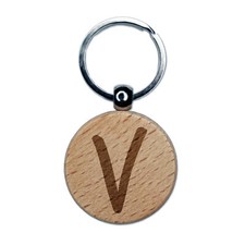 Letter V Uppercase Felt Marker Font Engraved Wood Round Keychain Tag Charm