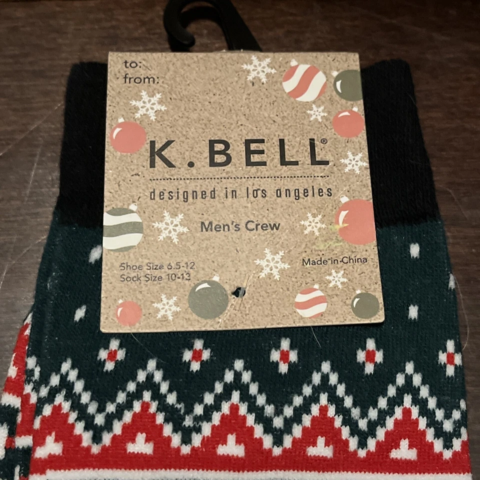 Para Hombres K Bell Novedad Crew Calcetines Árbol de Navidad Fair Isle Calcetines Un Par Foto 3 de 4