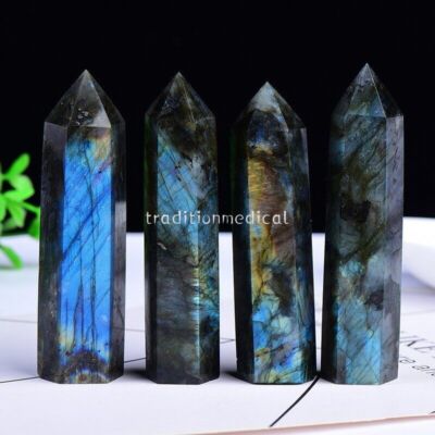 Natural Labradorite Healing Obelisk Crystal Wands Reiki Tower Point Decoration