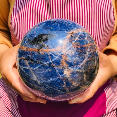 6.77LB Natural Beautiful Blue Striped Ball Quartz Crystal Sphere Healing 1095