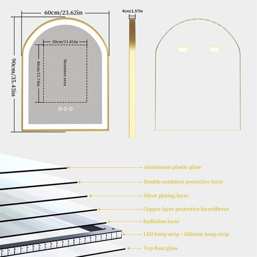 Illuminated LED Bathroom Mirror Brushed Gold Aluminum Frame Vanity Makeup Mirror - Picture 28 of 45