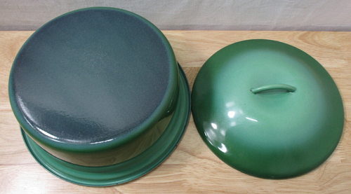 Olla de cocina con tapa de 2 cuartos de galón esmaltada verde Ombré 8,50"x3,25" vintage años 50 limpia - Imagen 4 de 7