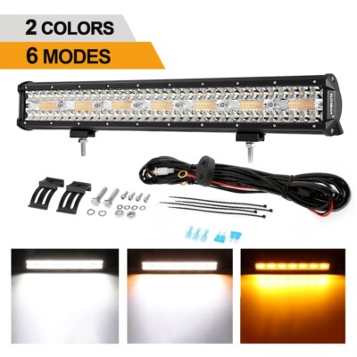AUXBEAM 20'' inch 420W LED Light Bar White Amber 6 Mode Strobe Fog Driving Lamp