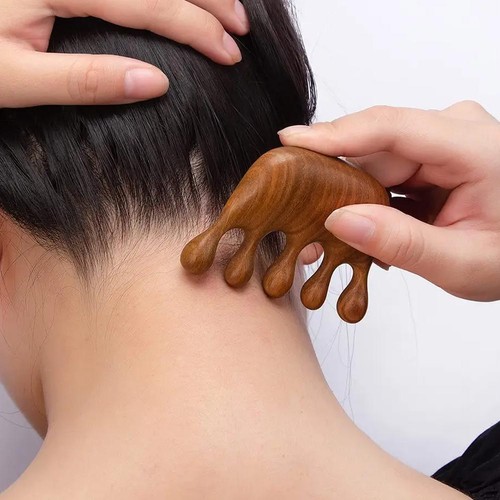 Meridian Massage Comb Sandalwood Natural Wooden Scalp Hairbrush Massage - Foto 8 di 14