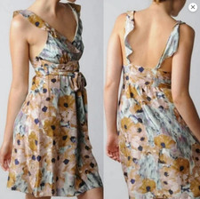 Theory Pastel Watercolor Garden Party Floral Silk Slip Dress Size 2