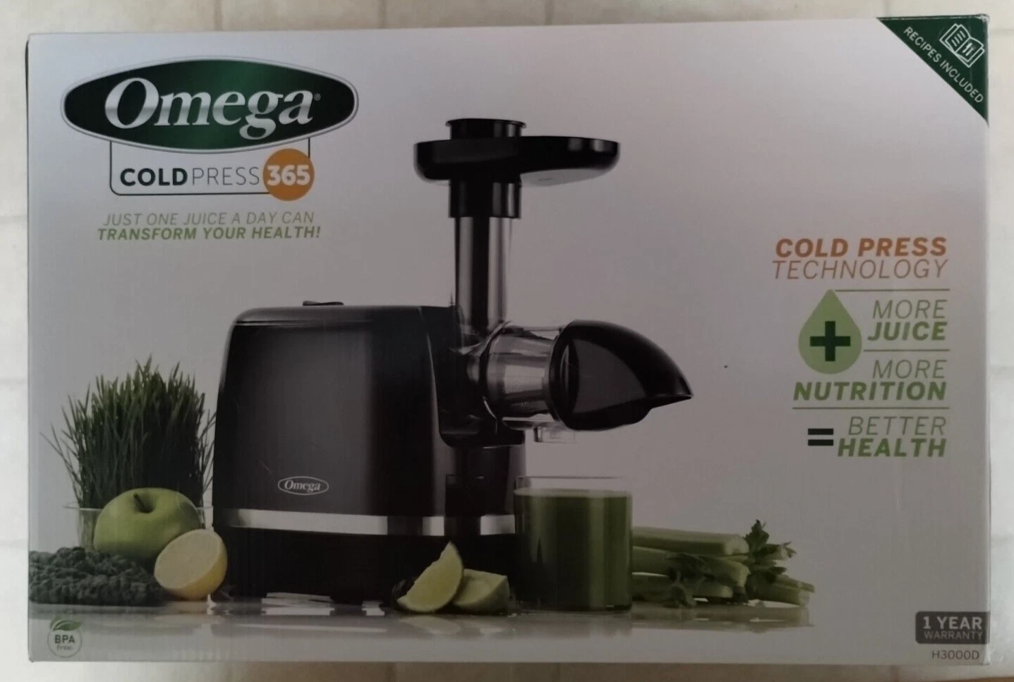 NEW Omega H3000D Cold Press 365 Juicer Slow Masticating Extractor Black NIB