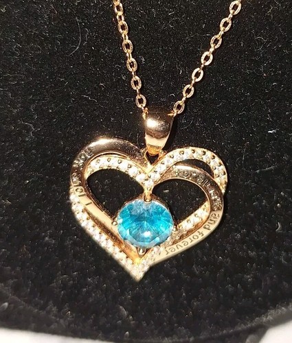 Rose Gold Over Sterling Silver S925 Blue CZ Pendant Necklace 20" - 第 1/6 張圖片