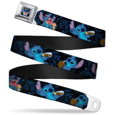 BUCKLE-DOWN STITCH SMILING CLOSE UP FULL COLOUR BLACK SEATBELT STYLE BELT